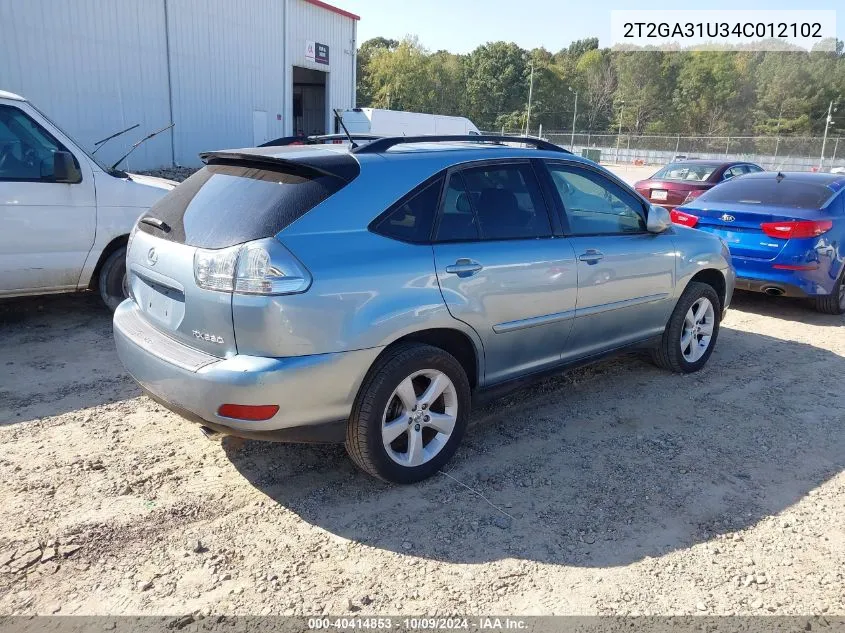 2004 Lexus Rx 330 VIN: 2T2GA31U34C012102 Lot: 40414853