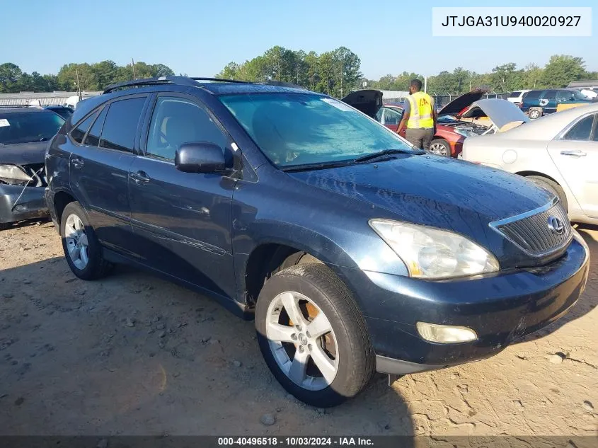 2004 Lexus Rx 330 VIN: JTJGA31U940020927 Lot: 40496518