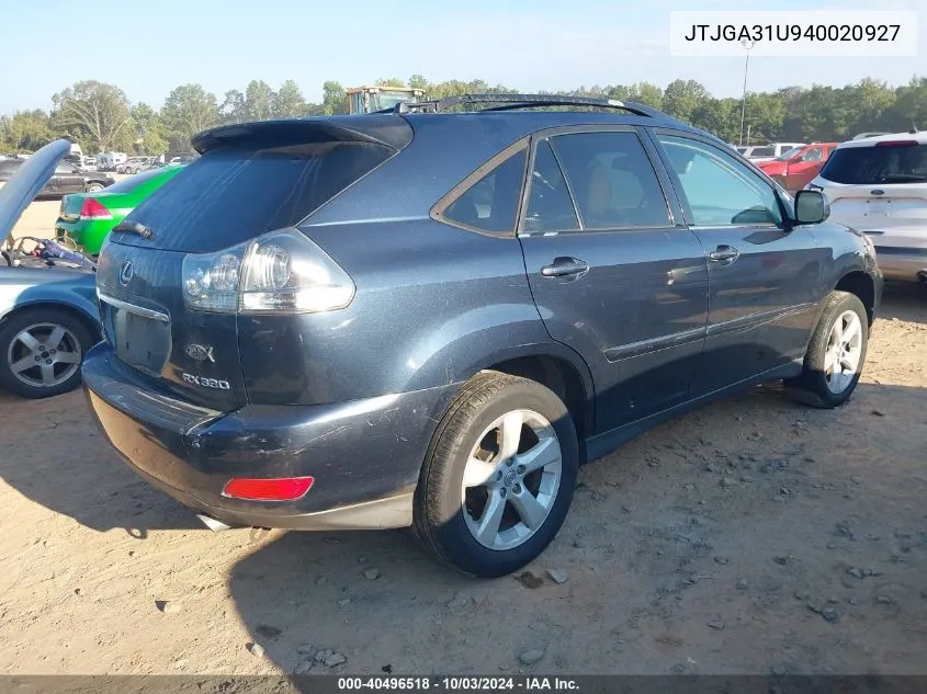 2004 Lexus Rx 330 VIN: JTJGA31U940020927 Lot: 40496518