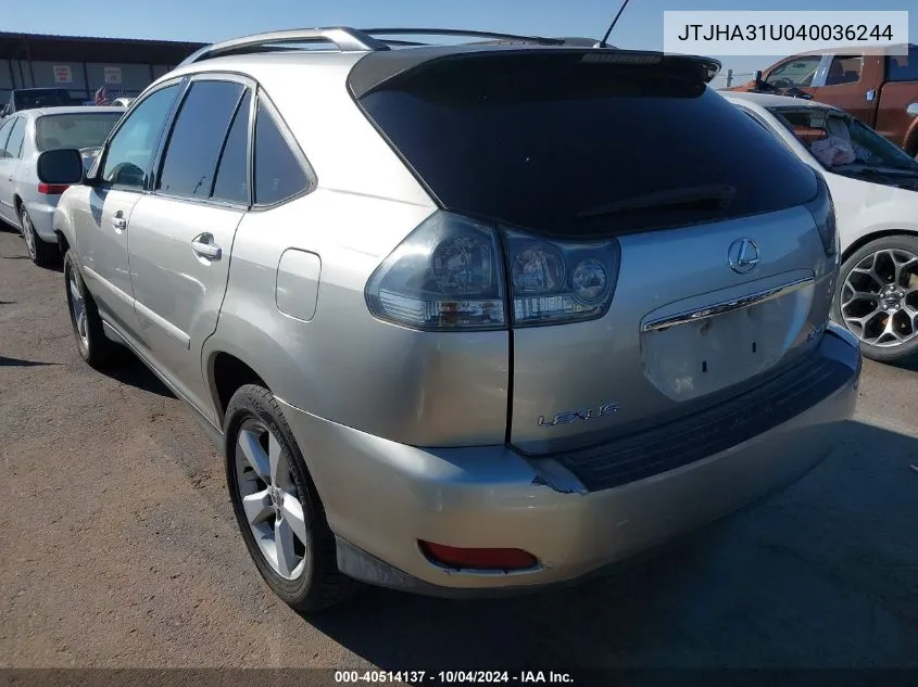 2004 Lexus Rx 330 VIN: JTJHA31U040036244 Lot: 40514137