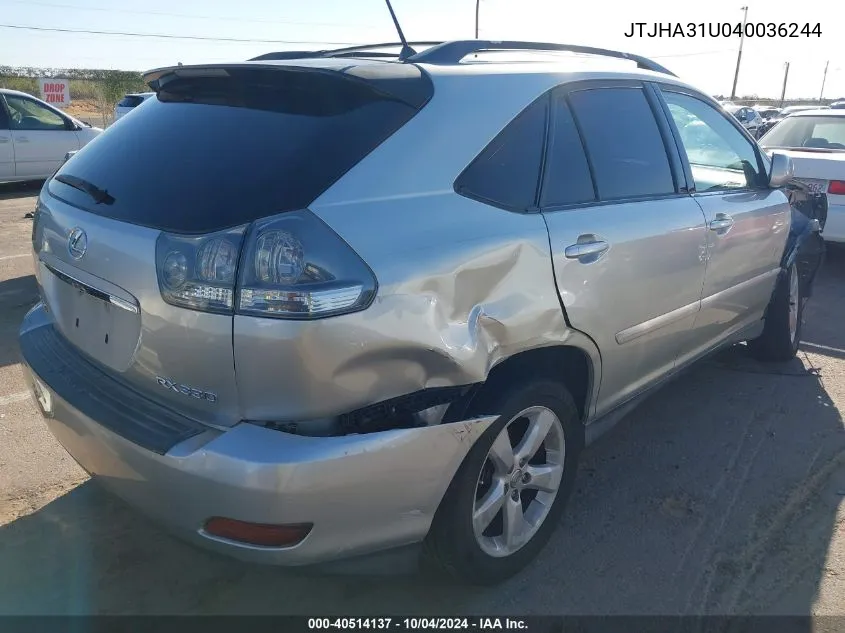 2004 Lexus Rx 330 VIN: JTJHA31U040036244 Lot: 40514137