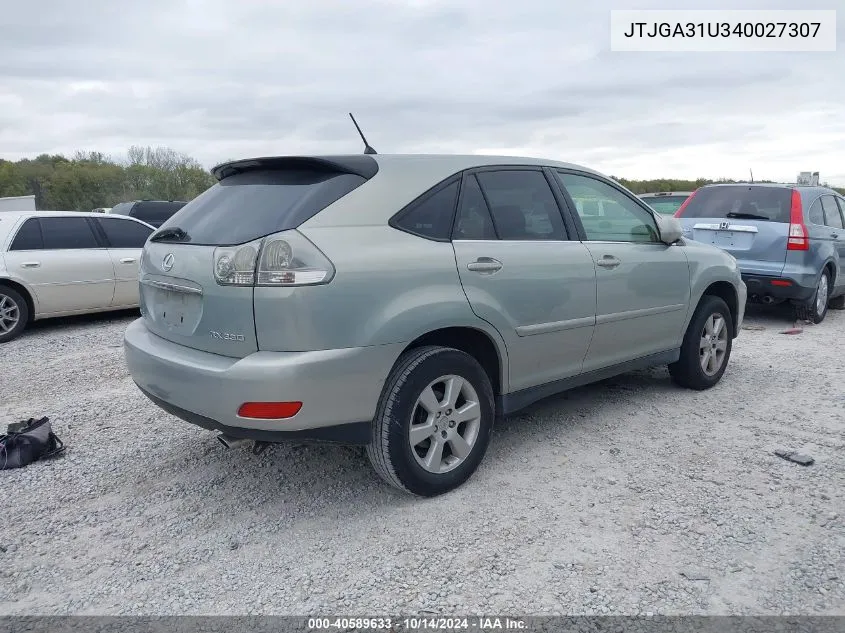 2004 Lexus Rx 330 330 VIN: JTJGA31U340027307 Lot: 40589633