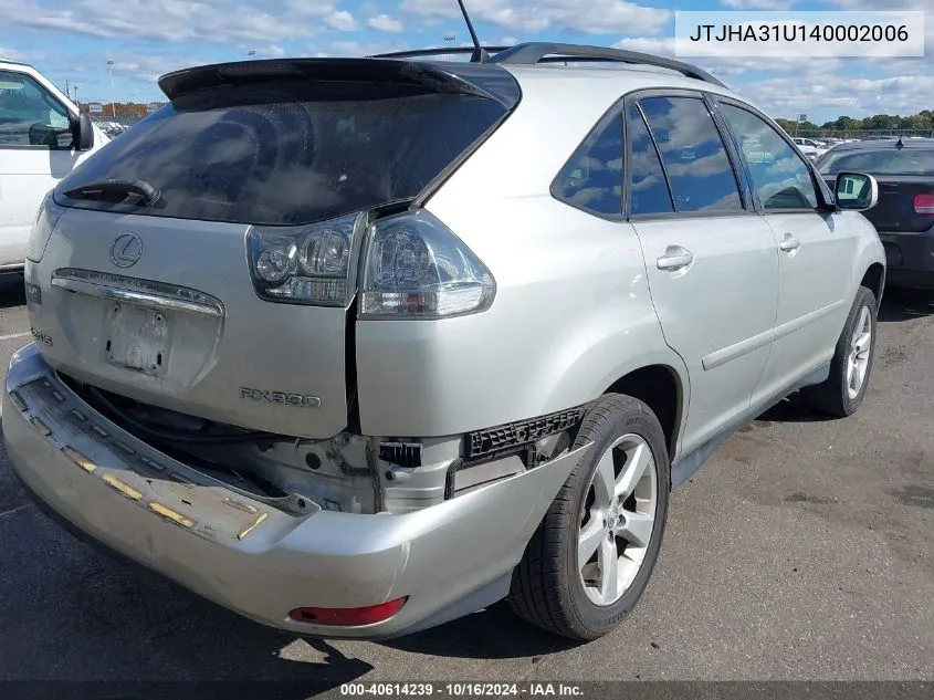 2004 Lexus Rx 330 VIN: JTJHA31U140002006 Lot: 40614239