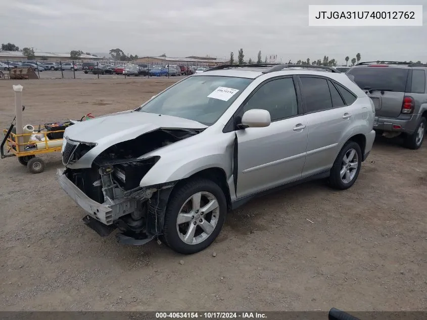 2004 Lexus Rx 330 VIN: JTJGA31U740012762 Lot: 40634154