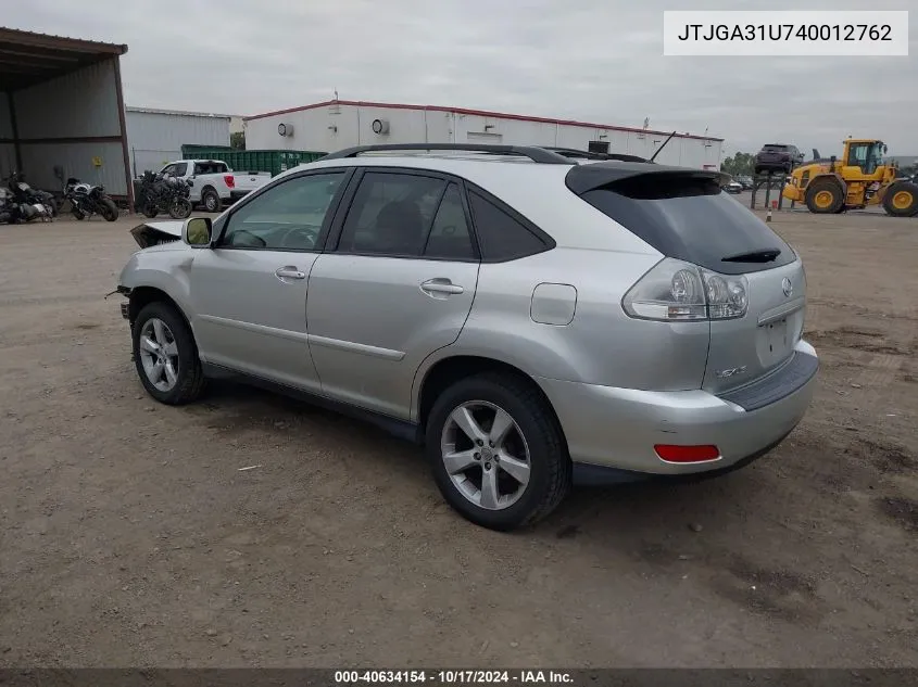 2004 Lexus Rx 330 VIN: JTJGA31U740012762 Lot: 40634154