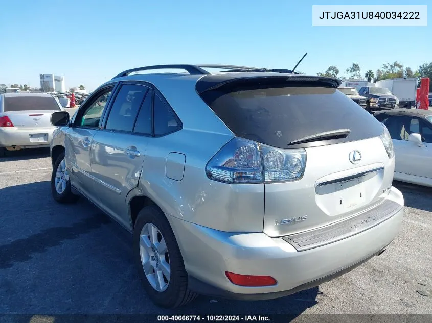 2004 Lexus Rx 330 VIN: JTJGA31U840034222 Lot: 40666774