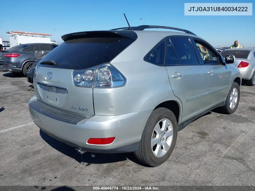 2004 Lexus Rx 330 VIN: JTJGA31U840034222 Lot: 40666774