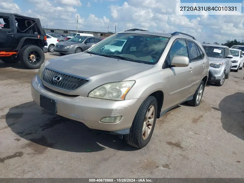 2004 Lexus Rx 330 VIN: 2T2GA31U84C010331 Lot: 40670988