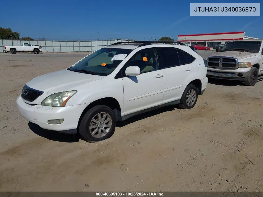 2004 Lexus Rx 330 VIN: JTJHA31U340036870 Lot: 40695103