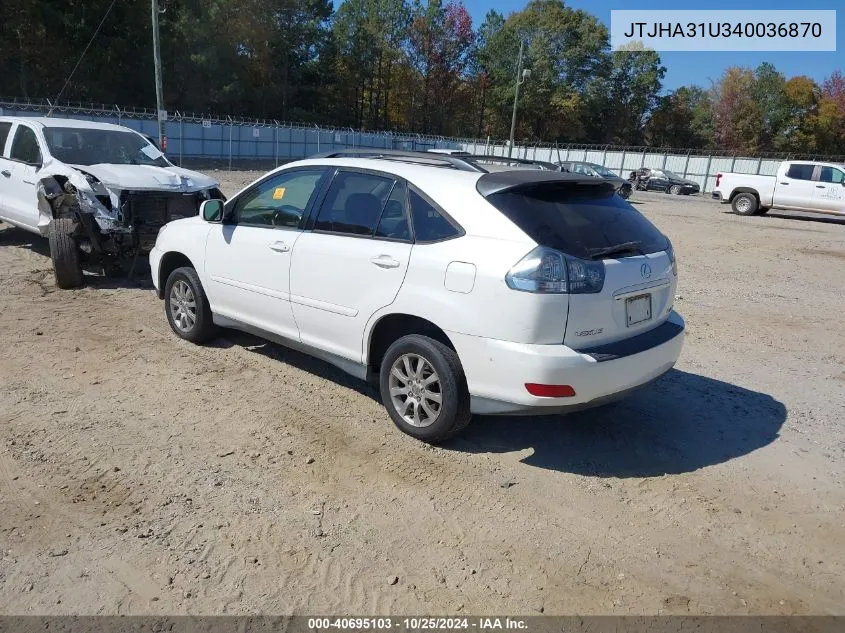 2004 Lexus Rx 330 VIN: JTJHA31U340036870 Lot: 40695103