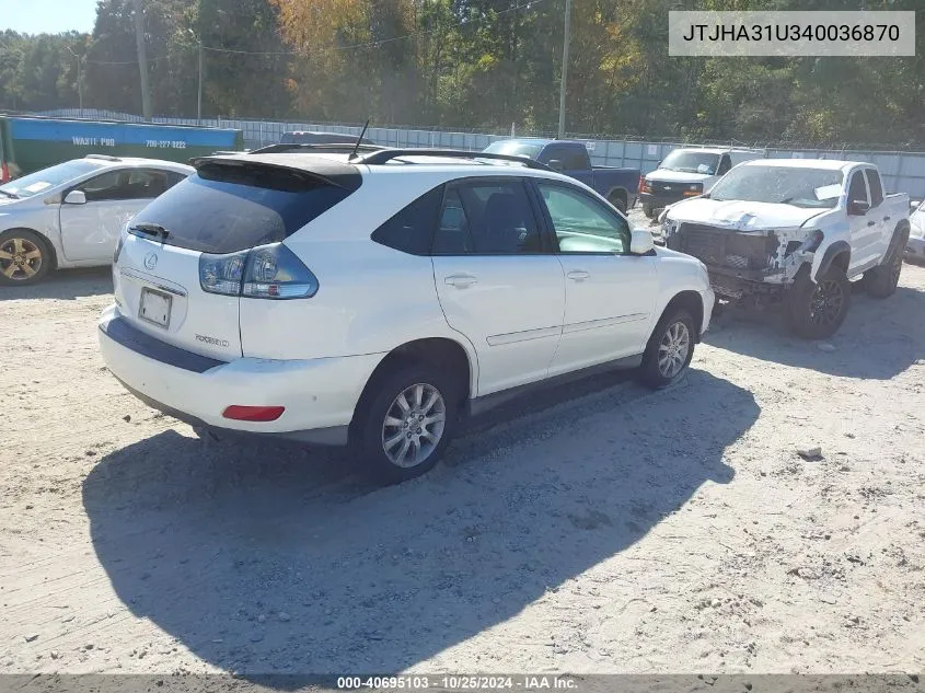 2004 Lexus Rx 330 VIN: JTJHA31U340036870 Lot: 40695103