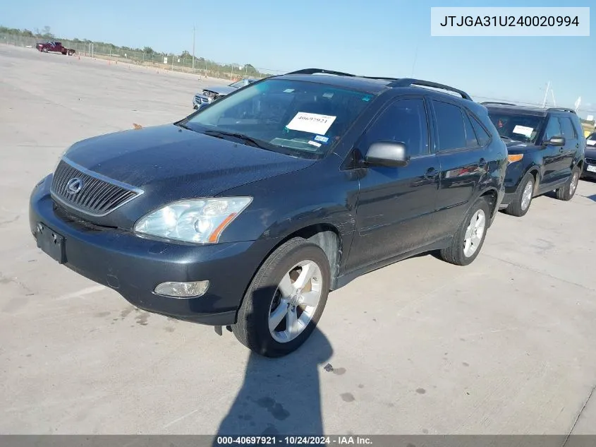 2004 Lexus Rx 330 VIN: JTJGA31U240020994 Lot: 40697921