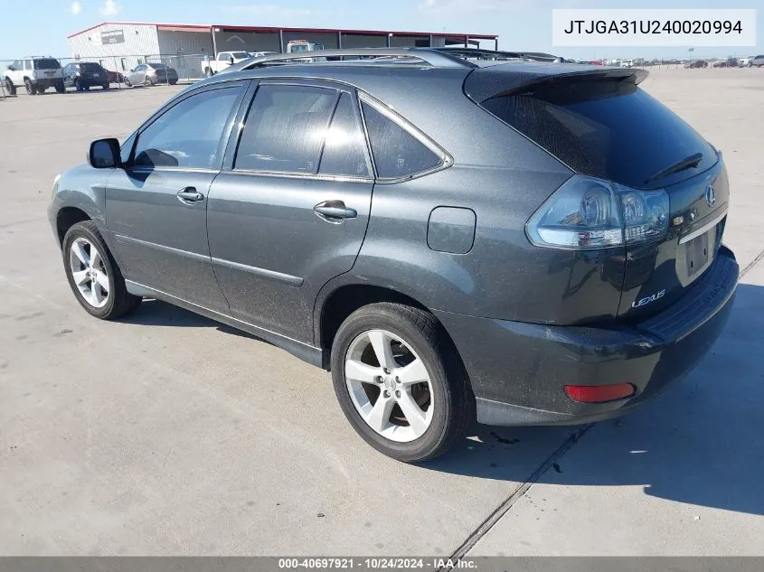 2004 Lexus Rx 330 VIN: JTJGA31U240020994 Lot: 40697921