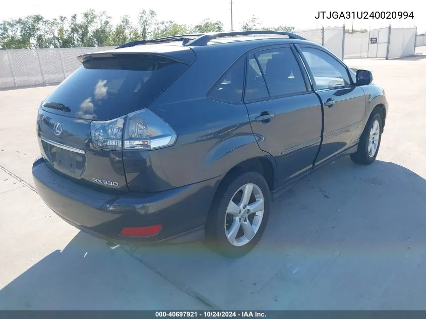 2004 Lexus Rx 330 VIN: JTJGA31U240020994 Lot: 40697921