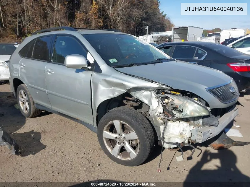 2004 Lexus Rx 330 Base (A5) VIN: JTJHA31U640040136 Lot: 40724520