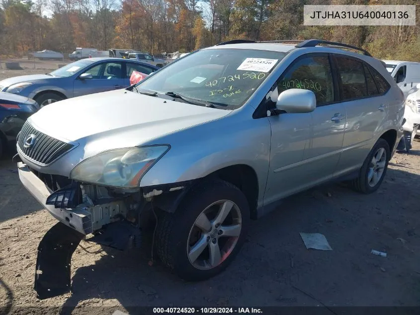 2004 Lexus Rx 330 Base (A5) VIN: JTJHA31U640040136 Lot: 40724520