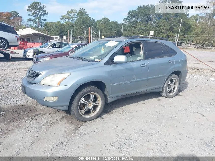 2004 Lexus Rx 330 Base (A5) VIN: JTJGA31U240035169 Lot: 40739419