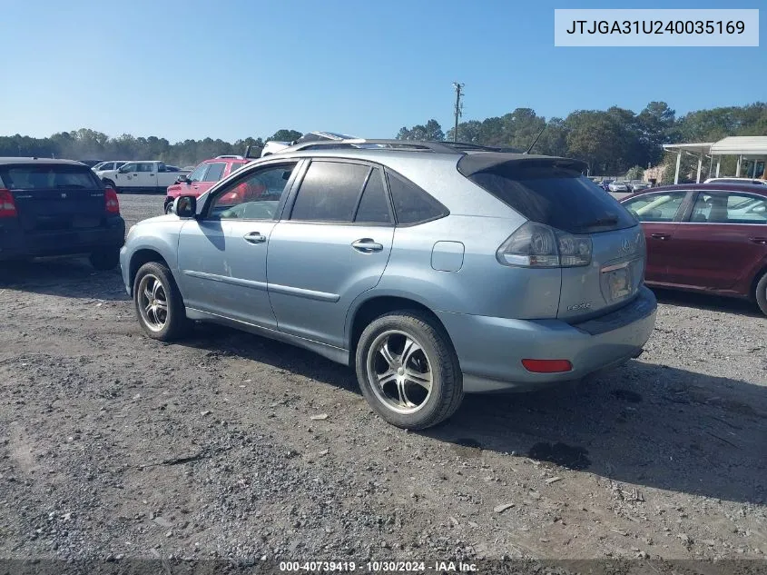 2004 Lexus Rx 330 Base (A5) VIN: JTJGA31U240035169 Lot: 40739419