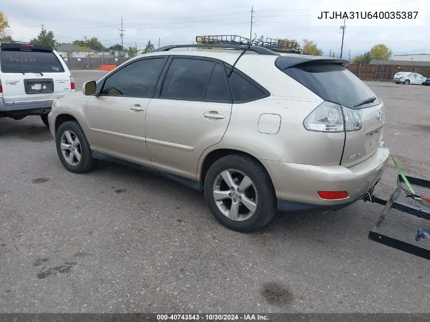 2004 Lexus Rx 330 Base (A5) VIN: JTJHA31U640035387 Lot: 40743543