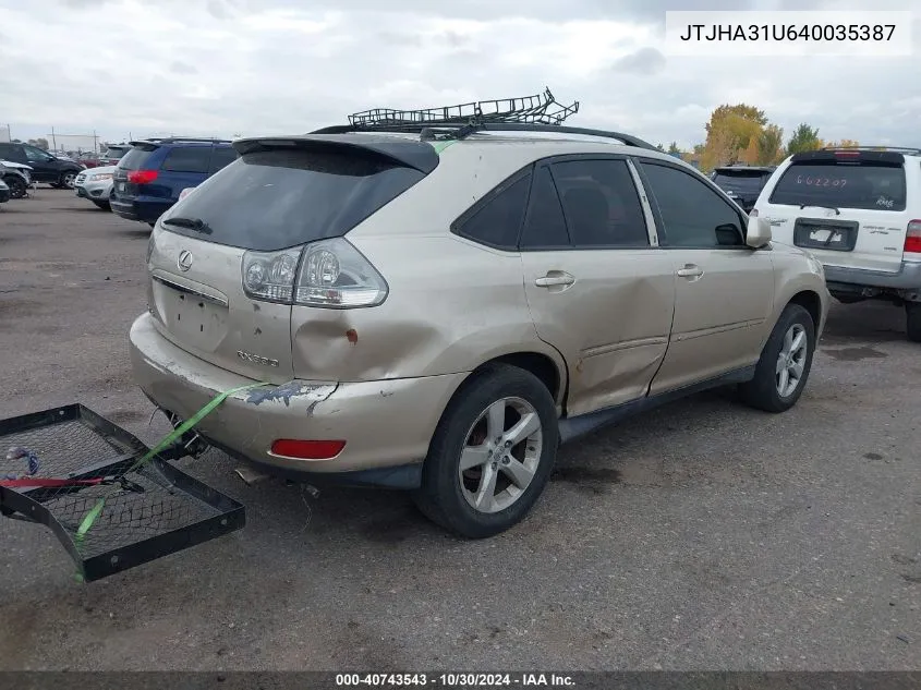 2004 Lexus Rx 330 Base (A5) VIN: JTJHA31U640035387 Lot: 40743543