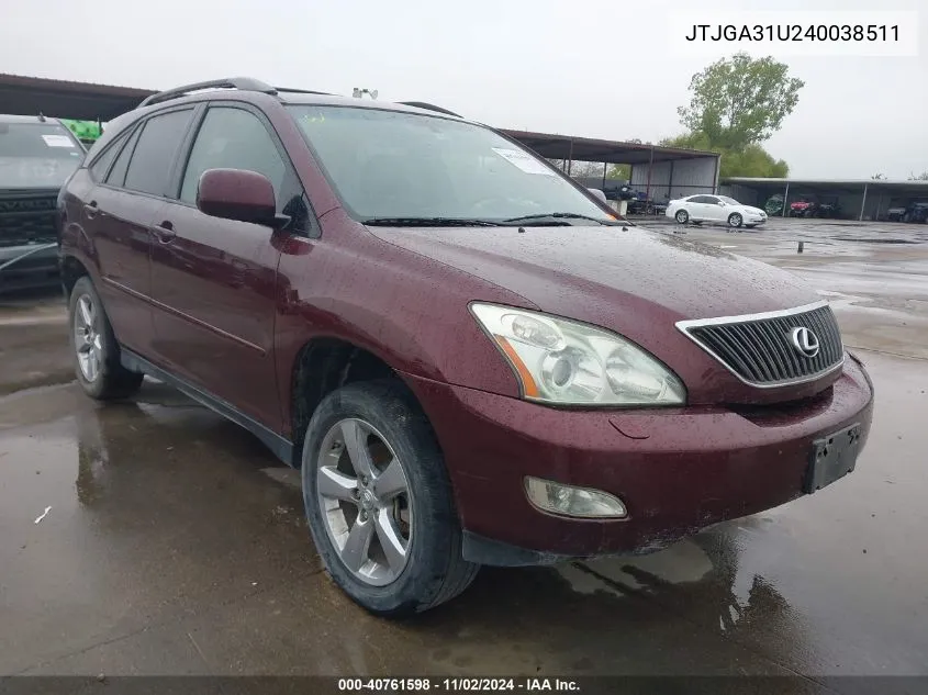 2004 Lexus Rx 330 Base (A5) VIN: JTJGA31U240038511 Lot: 40761598