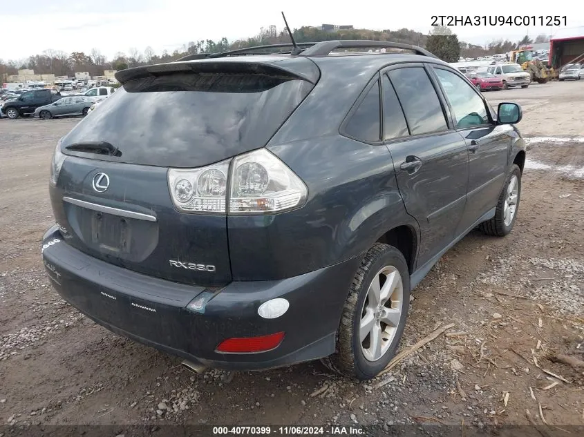 2004 Lexus Rx 330 Base (A5) VIN: 2T2HA31U94C011251 Lot: 40770399