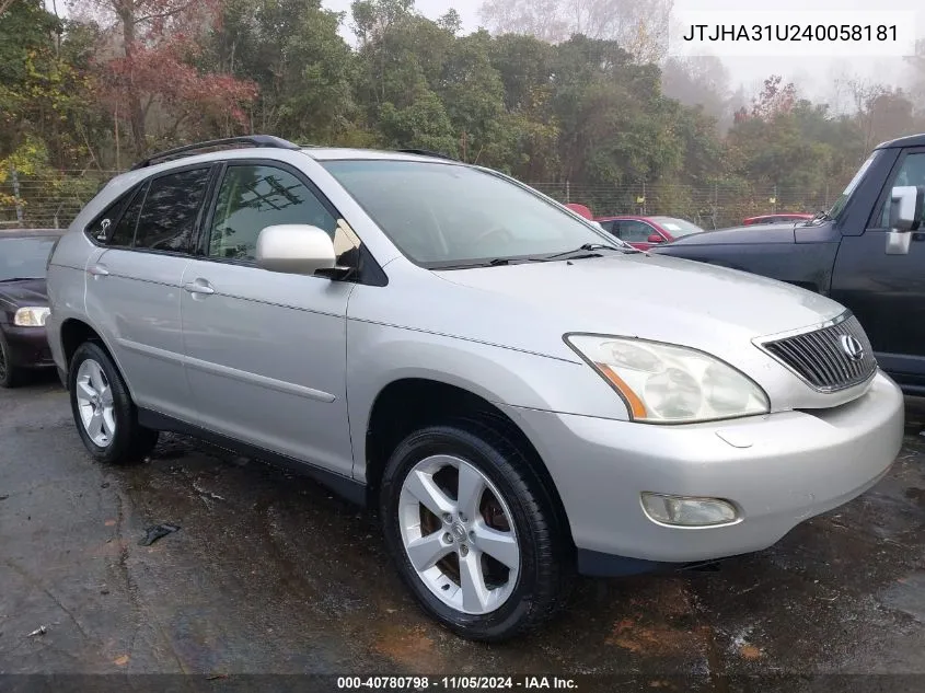 2004 Lexus Rx 330 Base (A5) VIN: JTJHA31U240058181 Lot: 40780798