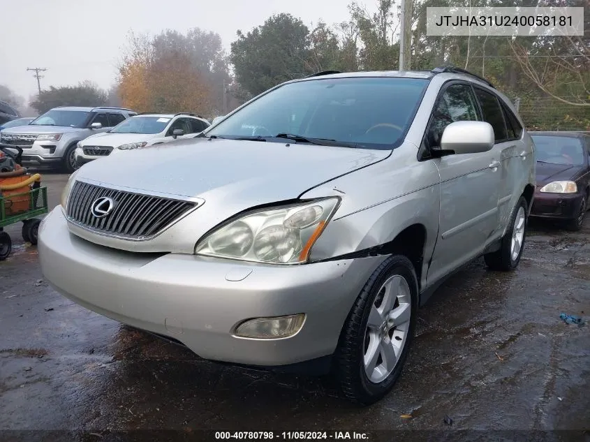 2004 Lexus Rx 330 Base (A5) VIN: JTJHA31U240058181 Lot: 40780798