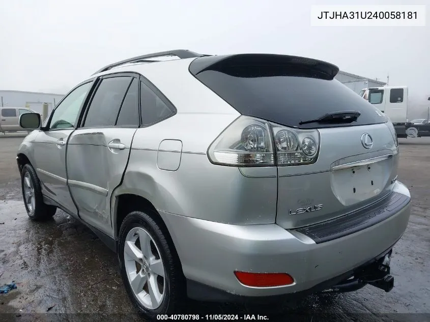 2004 Lexus Rx 330 Base (A5) VIN: JTJHA31U240058181 Lot: 40780798