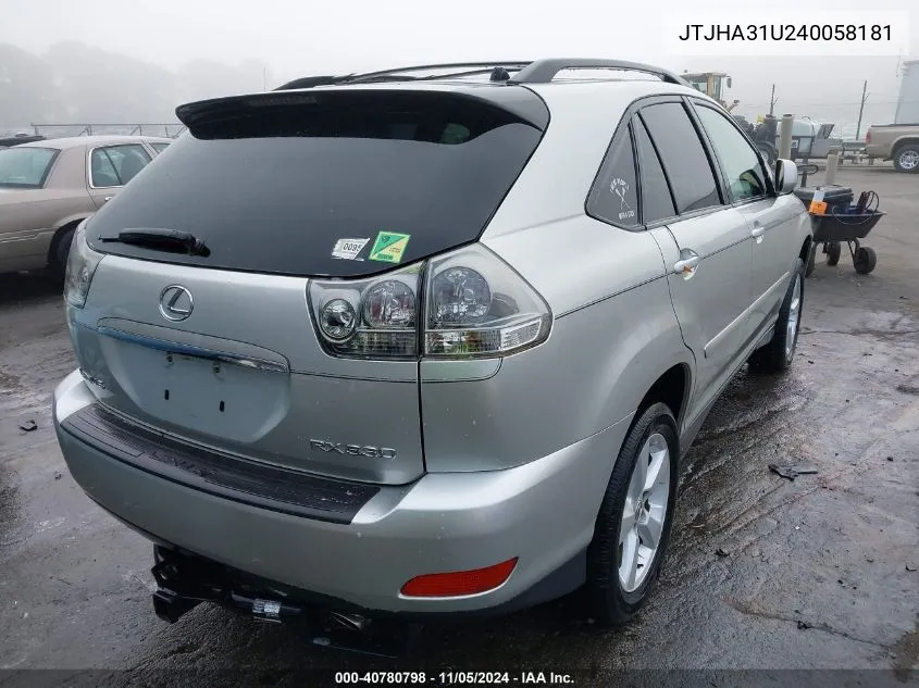 2004 Lexus Rx 330 Base (A5) VIN: JTJHA31U240058181 Lot: 40780798