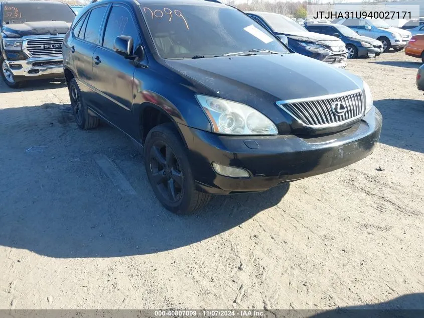 2004 Lexus Rx 330 VIN: JTJHA31U940027171 Lot: 40807099