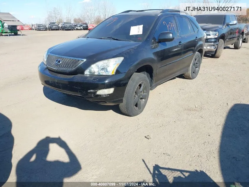 2004 Lexus Rx 330 VIN: JTJHA31U940027171 Lot: 40807099