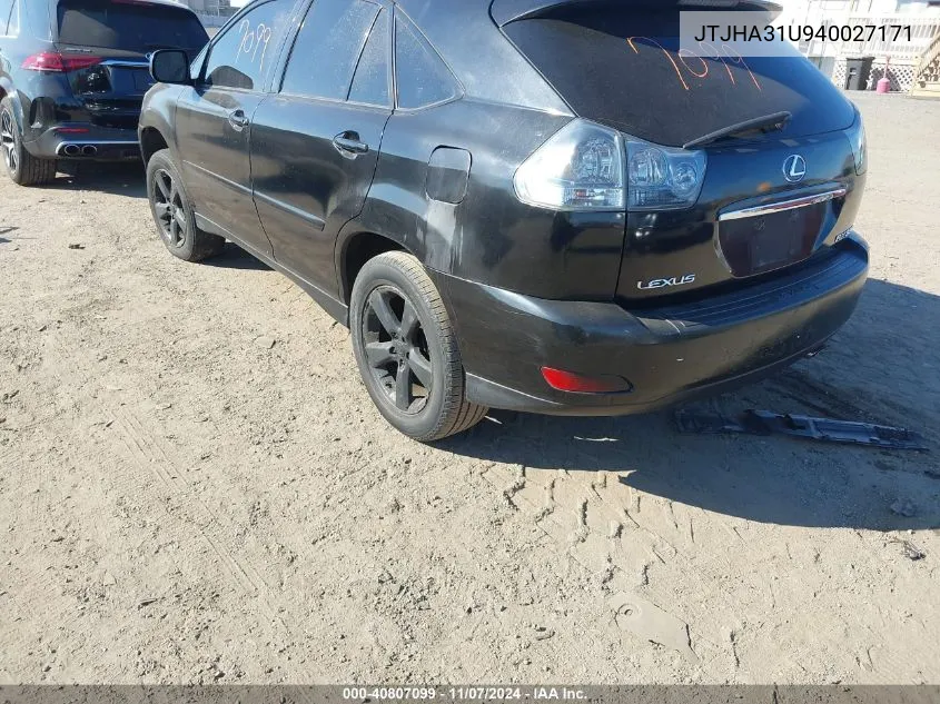 2004 Lexus Rx 330 VIN: JTJHA31U940027171 Lot: 40807099