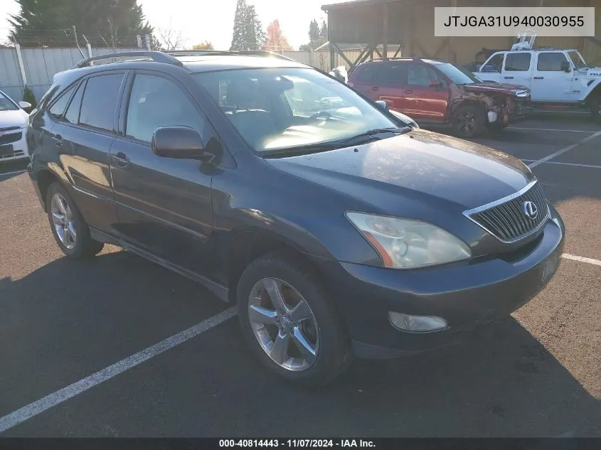 2004 Lexus Rx 330 Base (A5) VIN: JTJGA31U940030955 Lot: 40814443