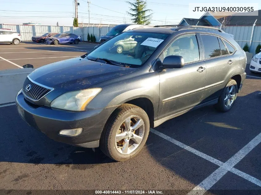 2004 Lexus Rx 330 Base (A5) VIN: JTJGA31U940030955 Lot: 40814443