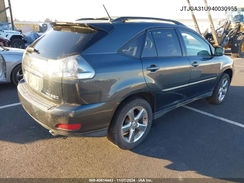 2004 Lexus Rx 330 Base (A5) VIN: JTJGA31U940030955 Lot: 40814443