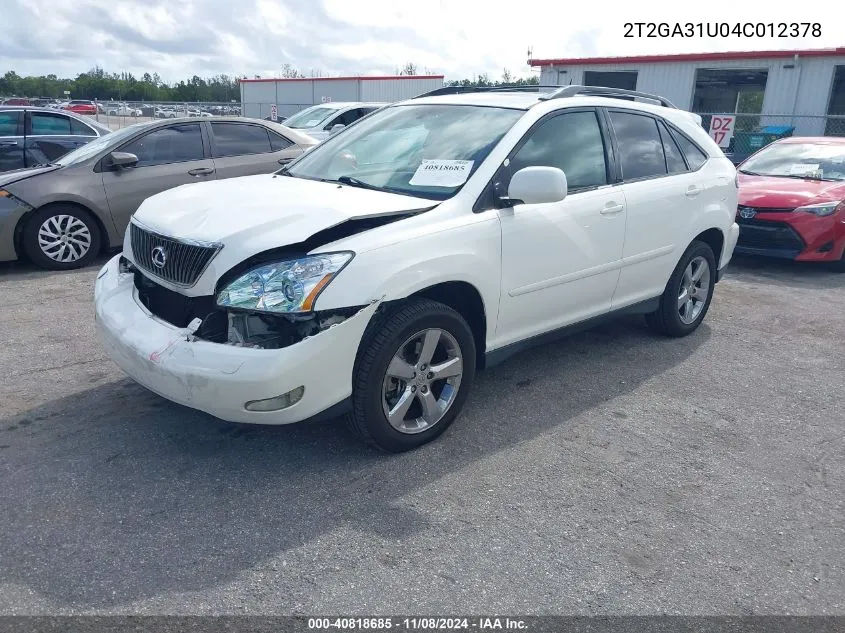 2004 Lexus Rx 330 Base (A5) VIN: 2T2GA31U04C012378 Lot: 40818685