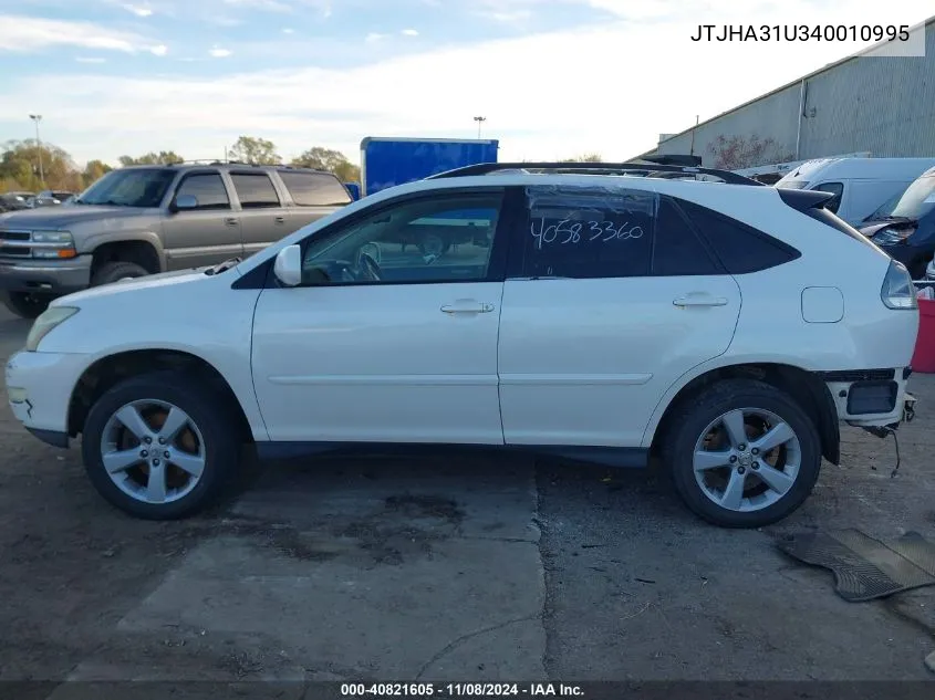 2004 Lexus Rx 330 VIN: JTJHA31U340010995 Lot: 40821605