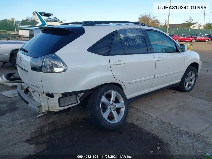 2004 Lexus Rx 330 VIN: JTJHA31U340010995 Lot: 40821605