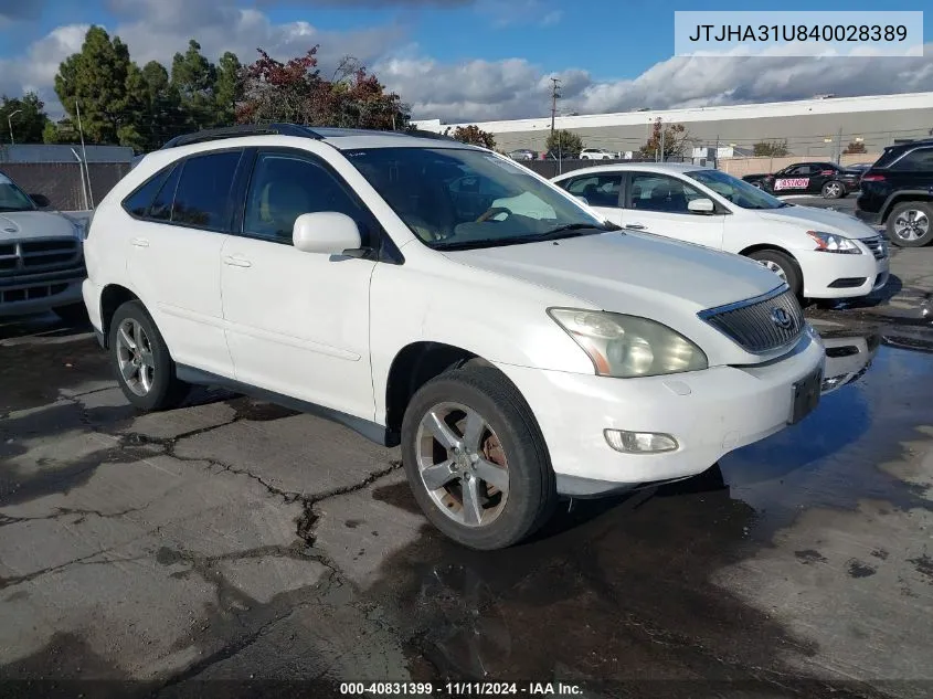 2004 Lexus Rx 330 Base (A5) VIN: JTJHA31U840028389 Lot: 40831399