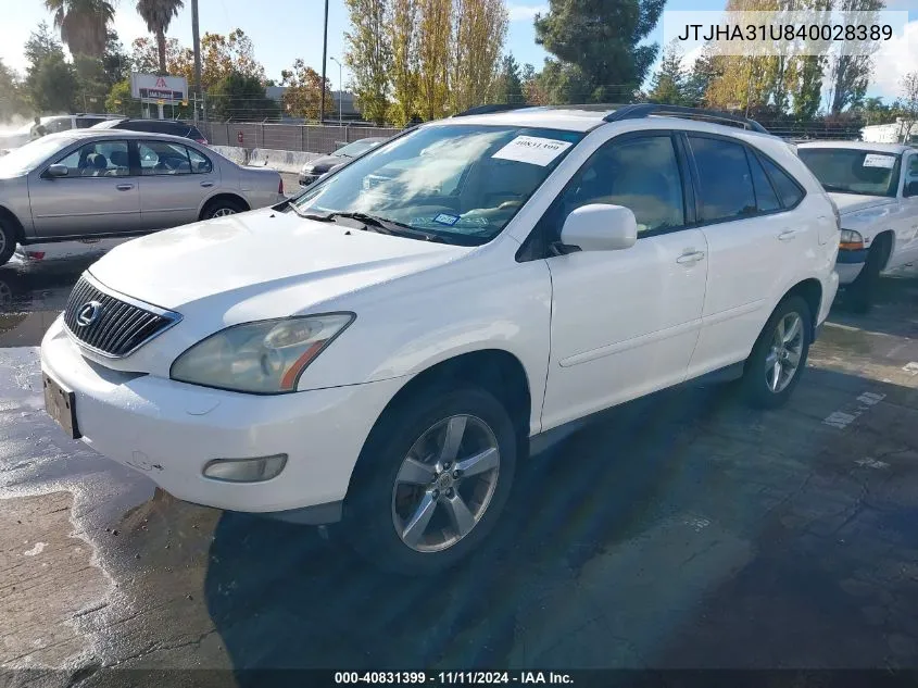 2004 Lexus Rx 330 Base (A5) VIN: JTJHA31U840028389 Lot: 40831399