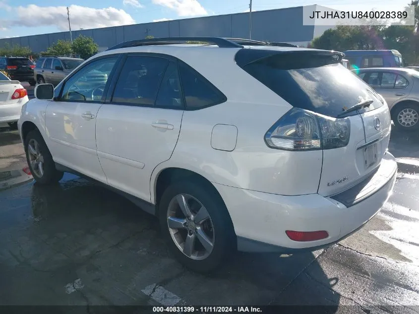 2004 Lexus Rx 330 Base (A5) VIN: JTJHA31U840028389 Lot: 40831399