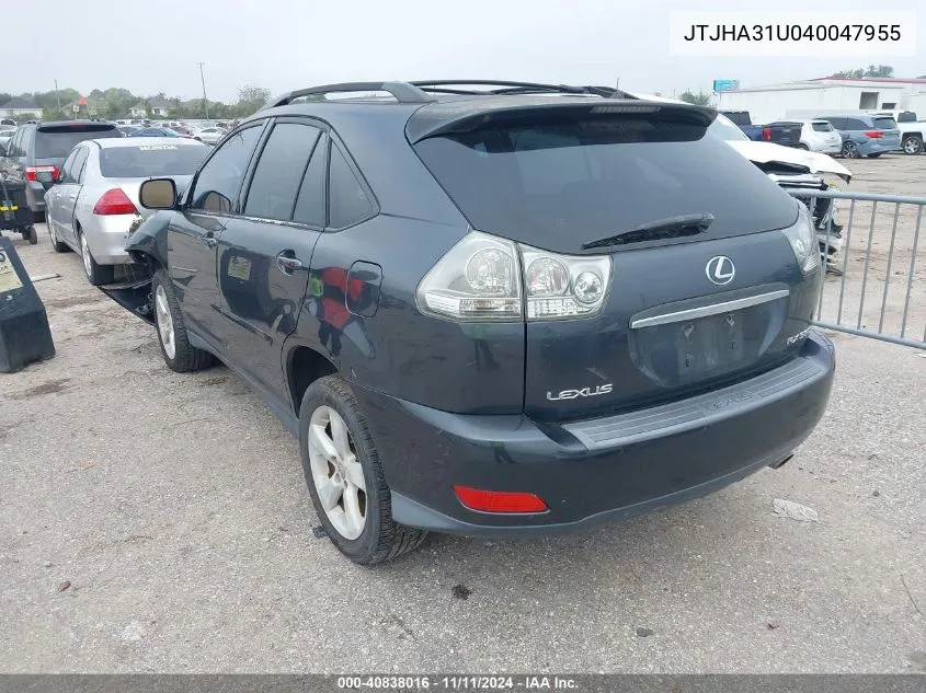 2004 Lexus Rx 330 Base (A5) VIN: JTJHA31U040047955 Lot: 40838016