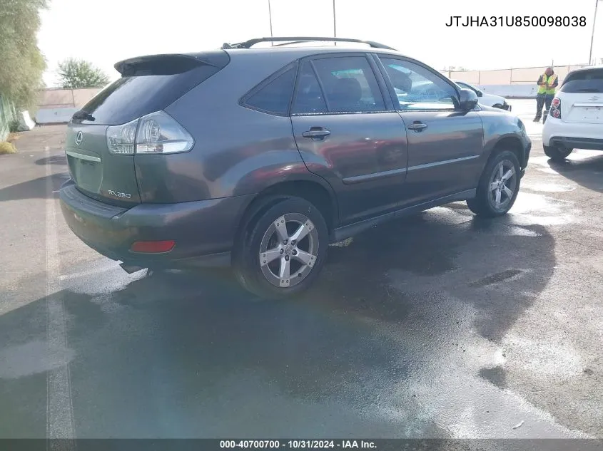 2005 Lexus Rx 330 VIN: JTJHA31U850098038 Lot: 40700700