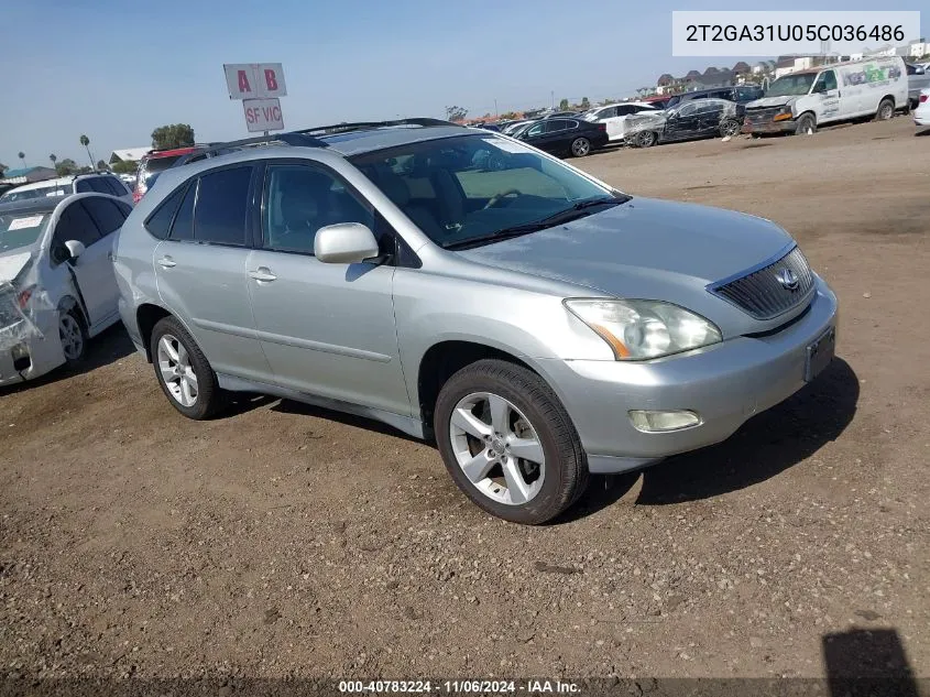 2005 Lexus Rx 330 VIN: 2T2GA31U05C036486 Lot: 40783224