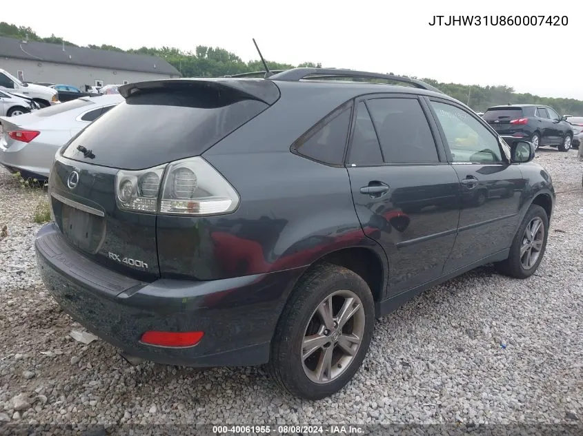 2006 Lexus Rx 400H VIN: JTJHW31U860007420 Lot: 40061955