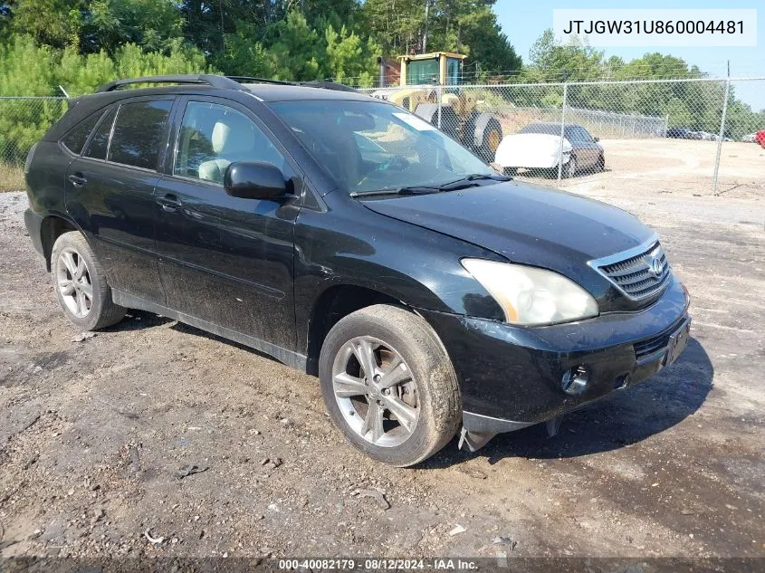 2006 Lexus Rx 400H VIN: JTJGW31U860004481 Lot: 40082179