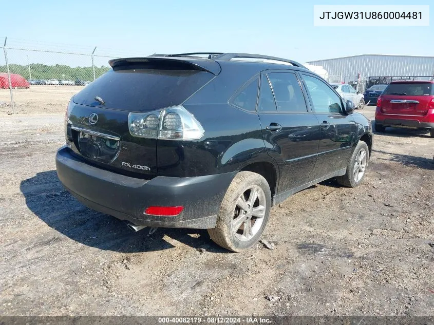 2006 Lexus Rx 400H VIN: JTJGW31U860004481 Lot: 40082179