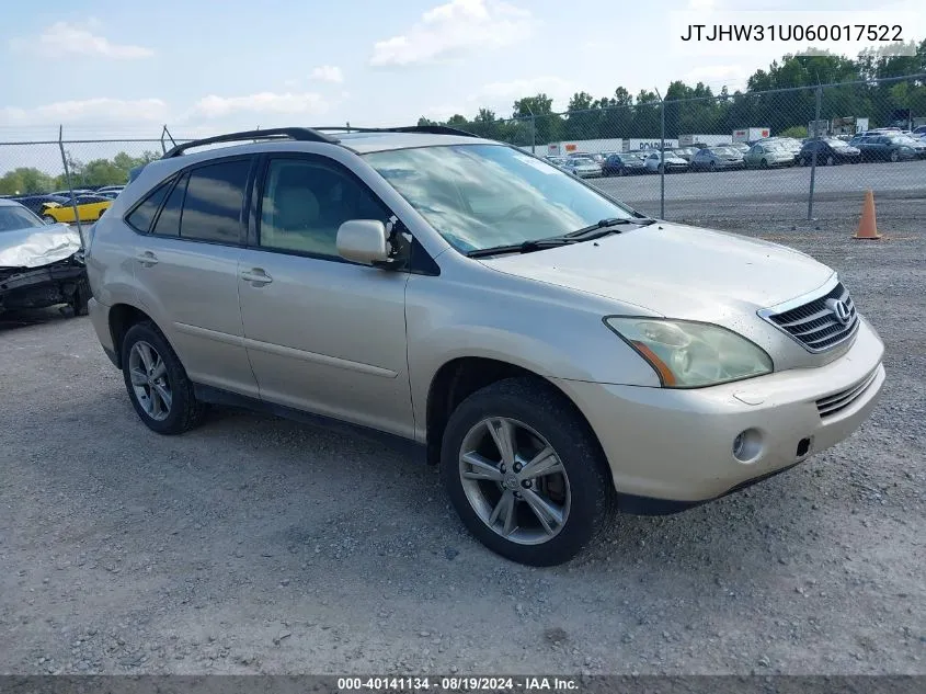 2006 Lexus Rx 400H VIN: JTJHW31U060017522 Lot: 40141134