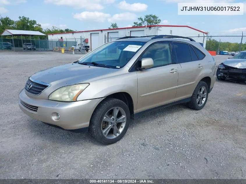 2006 Lexus Rx 400H VIN: JTJHW31U060017522 Lot: 40141134